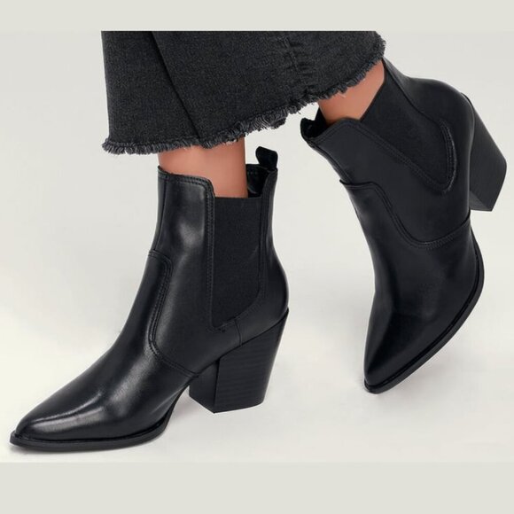 Steve Madden Patricia Black Leather Chelsea Boot Pointed Toe Bootie Size 10 - Picture 1 of 13